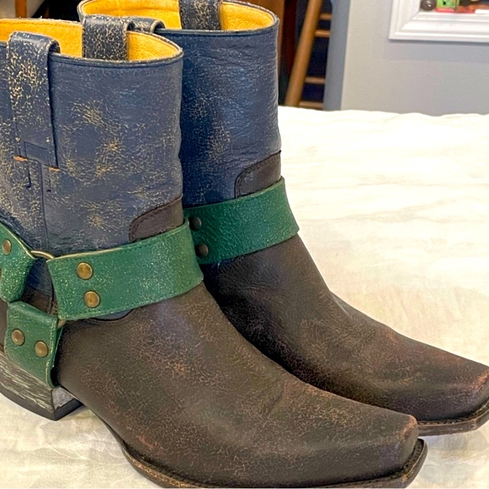 Old gringo color block saddle mid height leather snip square toe cowboy …